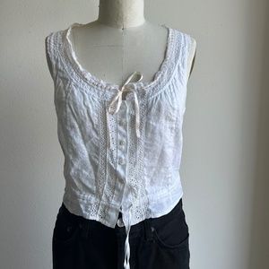 Reformation White Sleevless Linen Top Button Lace Detail Size S/M Sustainable